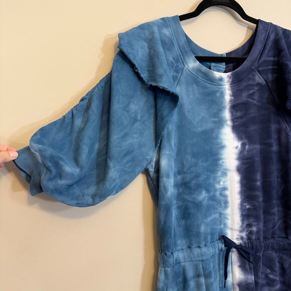 Something Navy Meghan Ruffle Tie-Dye Jumpsuit M/L Blue French Terry Drawstring - Picture 7 of 8